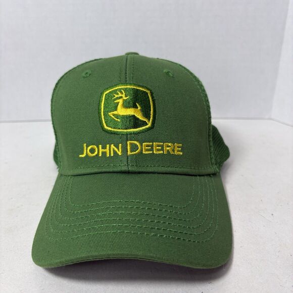 John Deere Hat Cap Adult Trucker Mesh Adjustable Snapback Green Yellow Deer‎ D3 - Picture 1 of 10